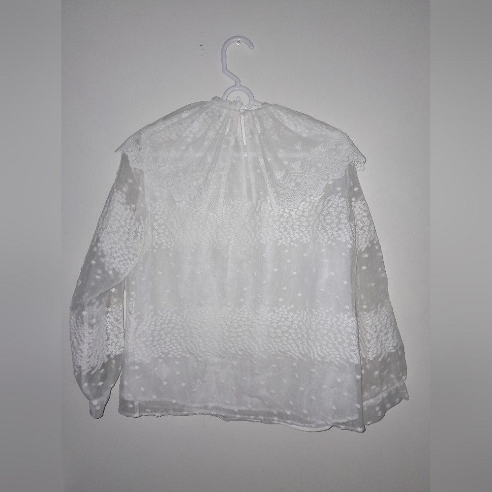 Zara white Sheer women's Long sleeves Ruffle Blouse size XS - Picture 4 of 10